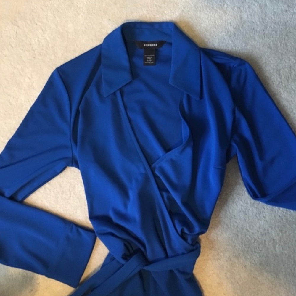 Express Cobalt Blue Wrap Dress with Collar